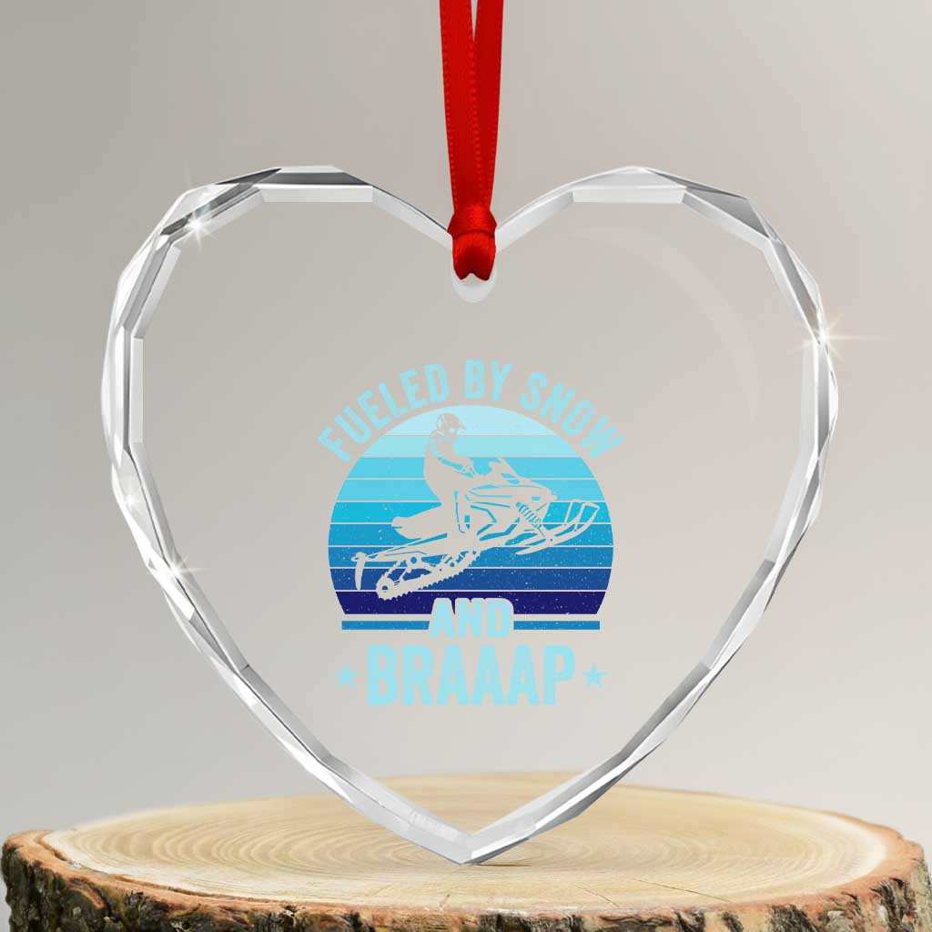 Funny Snowmobile Heart Crystal Glass Ornament Fueled By Snow And Braaap Winter Sports - Wonder Print Shop