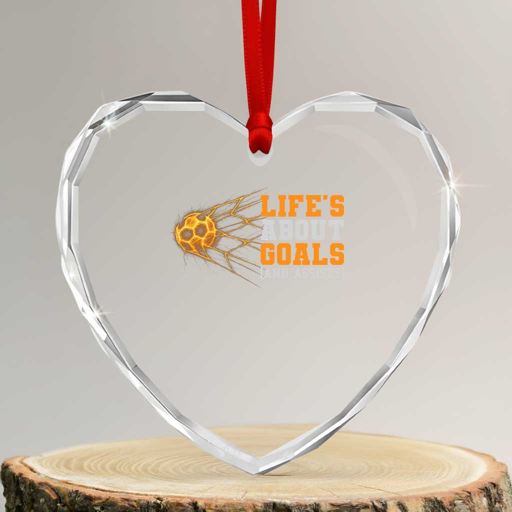 Funny Soccer Heart Crystal Glass Ornament Life Is About Goals And Assists Youth Soccer - Wonder Print Shop