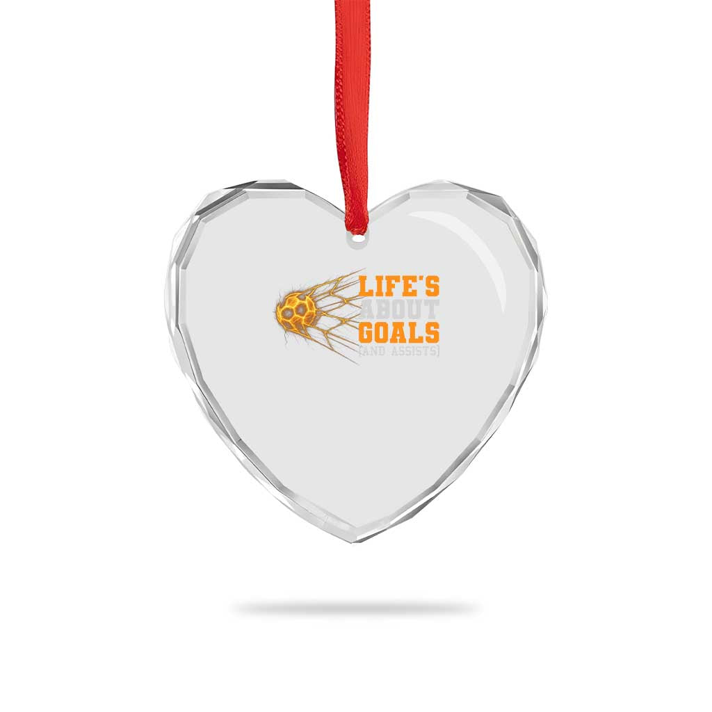 Funny Soccer Heart Crystal Glass Ornament Life Is About Goals And Assists Youth Soccer - Wonder Print Shop