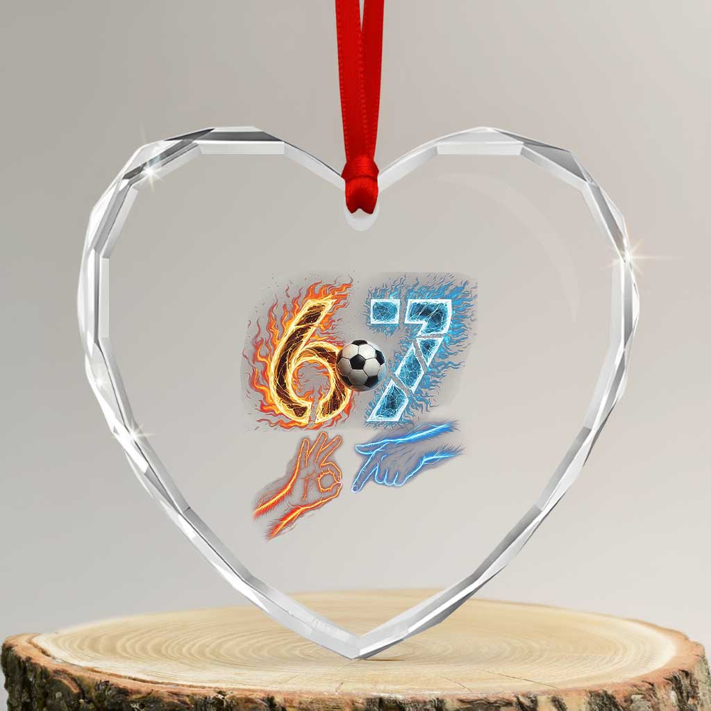 Funny Soccer Lover Heart Crystal Glass Ornament Six Seven Meme Trending Gift