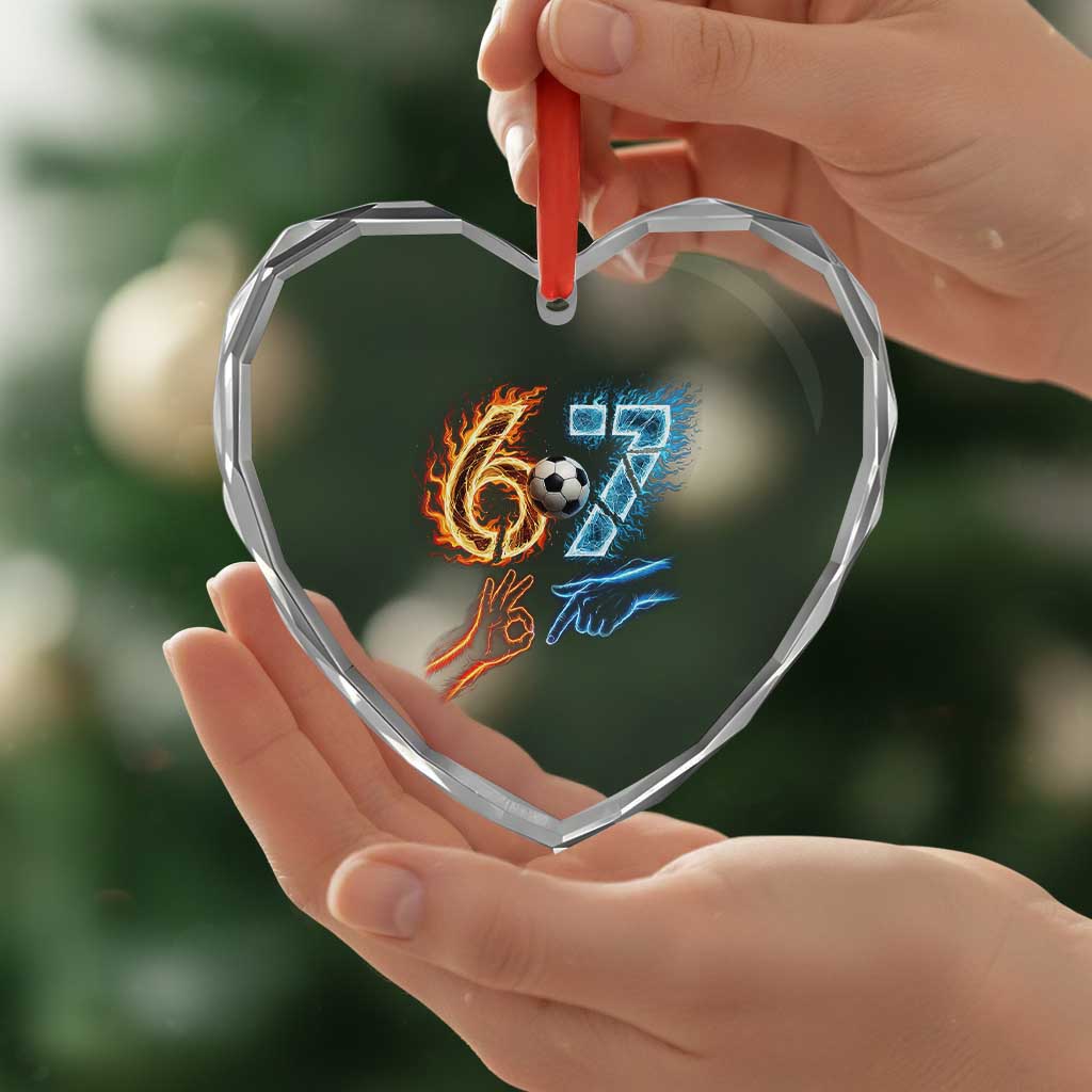 Funny Soccer Lover Heart Crystal Glass Ornament Six Seven Meme Trending Gift