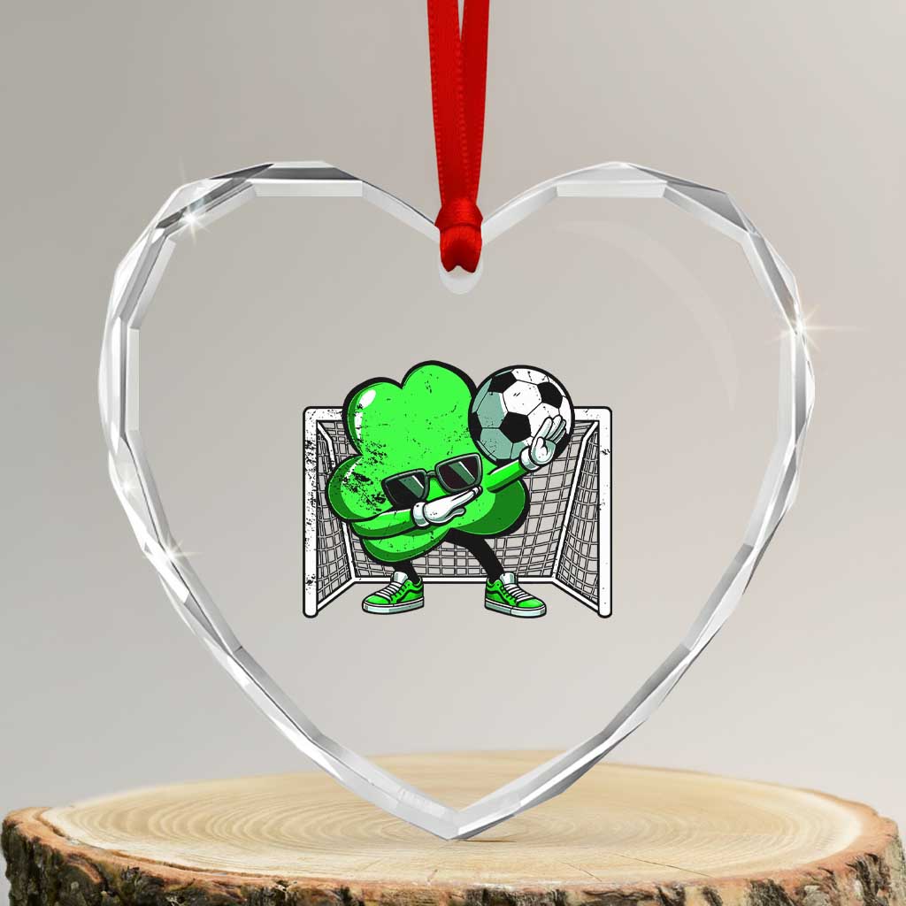 Funny Soccer Shamrock Heart Crystal Glass Ornament Dabbing Player St. Patrick's Day - Wonder Print Shop