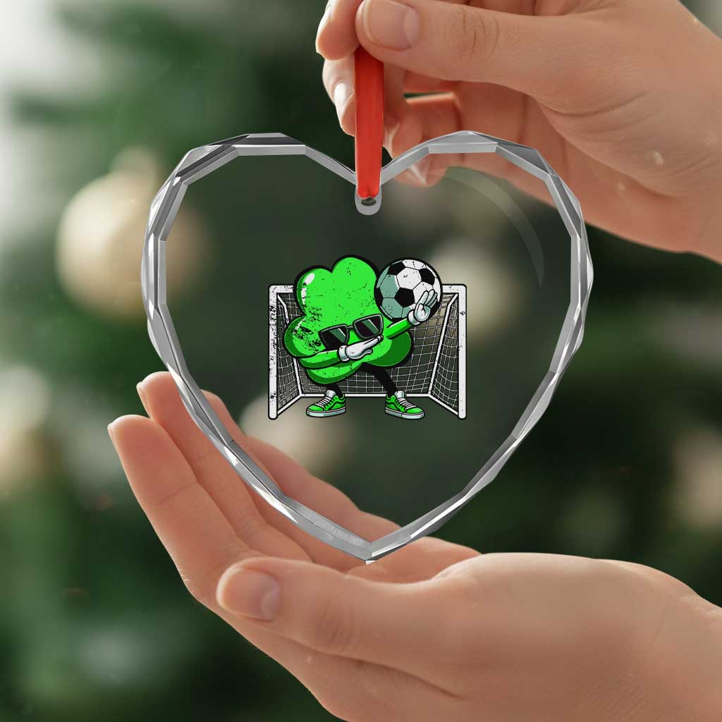 Funny Soccer Shamrock Heart Crystal Glass Ornament Dabbing Player St. Patrick's Day - Wonder Print Shop