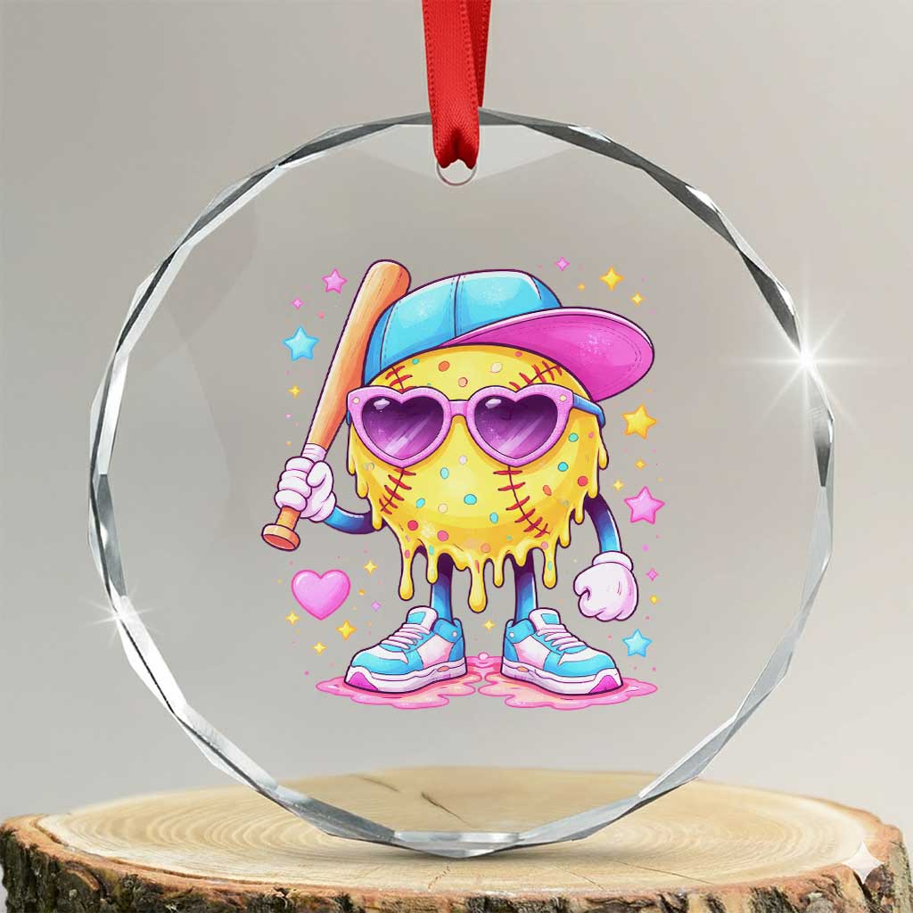 Funny Softball Drip Crystal Glass Ornament Ice Cream Sprinkles Softball Girls Kid