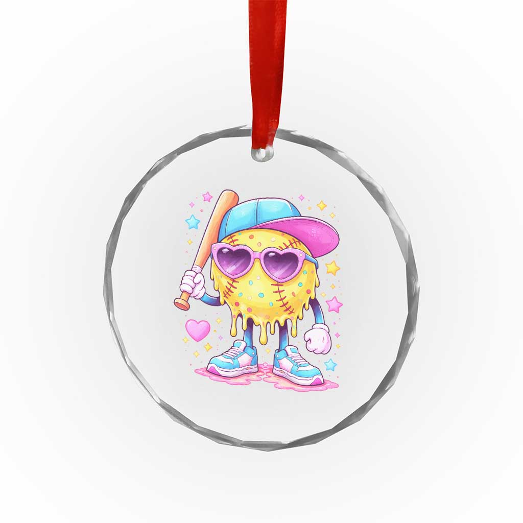 Funny Softball Drip Crystal Glass Ornament Ice Cream Sprinkles Softball Girls Kid