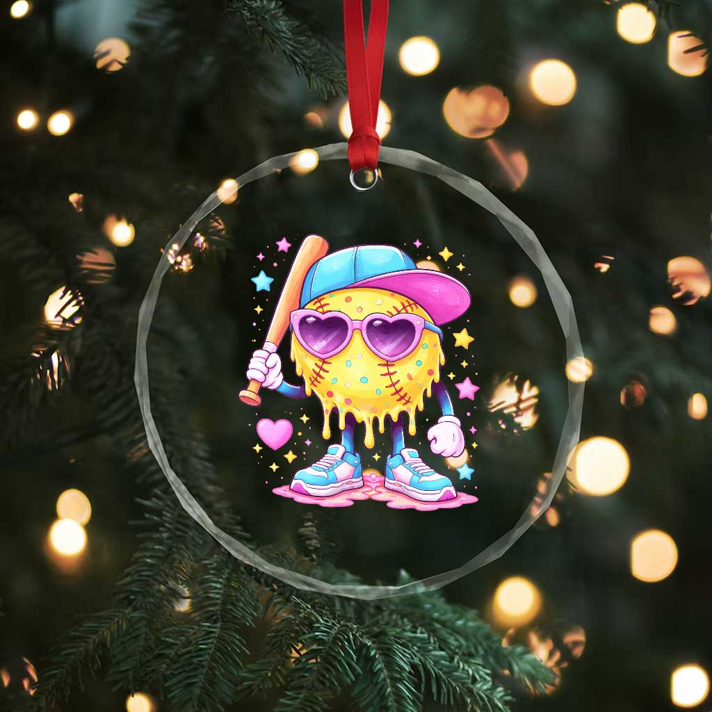 Funny Softball Drip Crystal Glass Ornament Ice Cream Sprinkles Softball Girls Kid