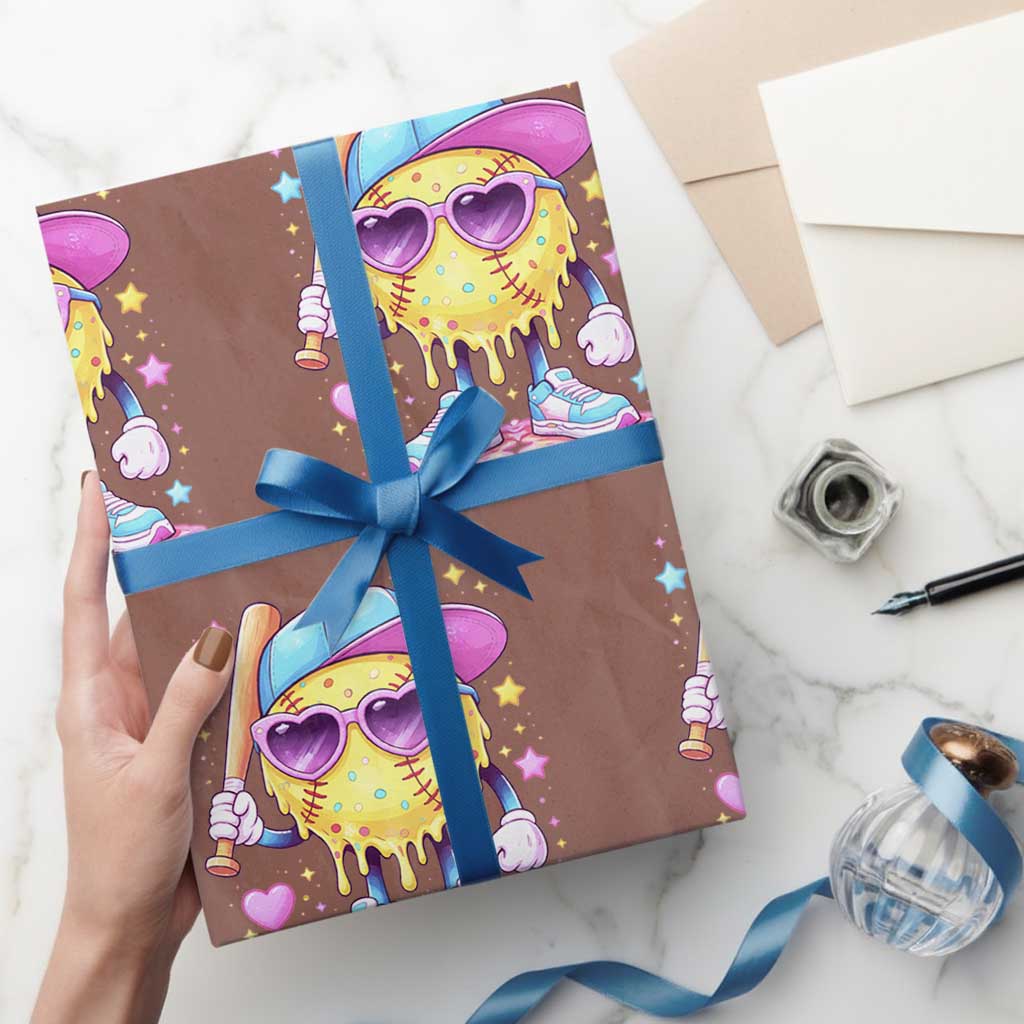 Funny Softball Drip Wrapping Paper Roll Ice Cream Sprinkles Softball Girls Kid