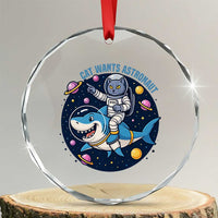 Funny Space Cat Wants Astronaut Crystal Glass Ornament Sharks Sci fi Fan Universe - Wonder Print Shop