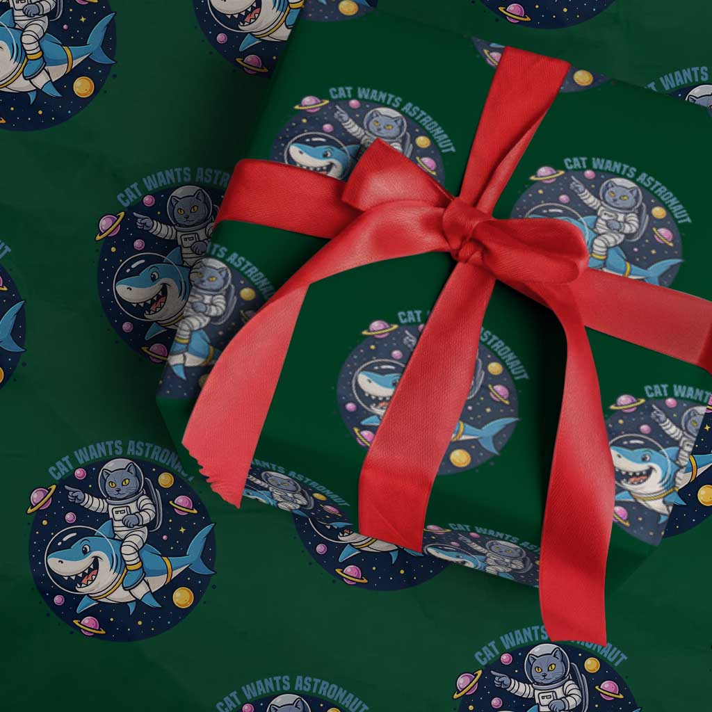 Funny Space Cat Wants Astronaut Wrapping Paper Roll Sharks Sci fi Fan Universe - Wonder Print Shop