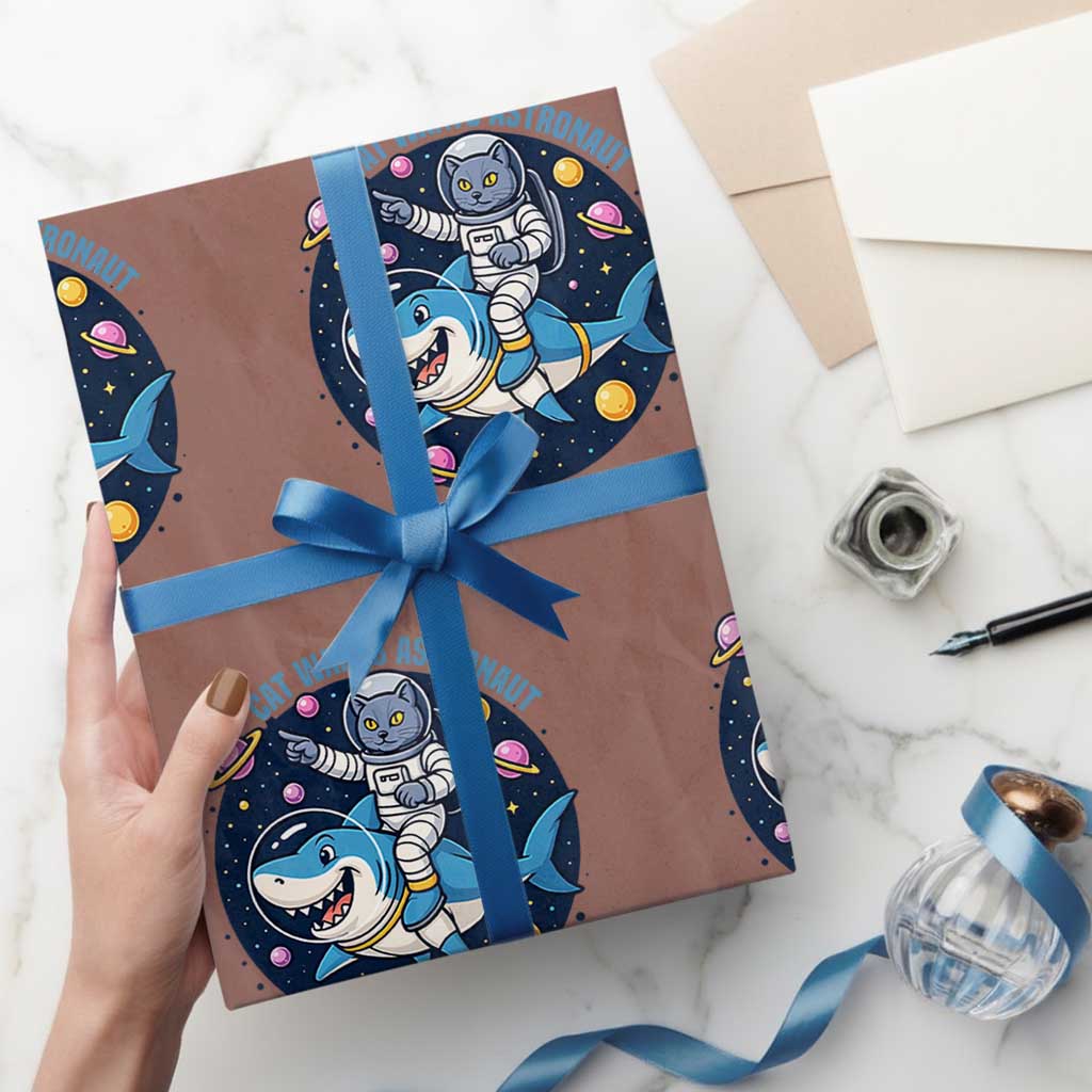 Funny Space Cat Wants Astronaut Wrapping Paper Roll Sharks Sci fi Fan Universe - Wonder Print Shop