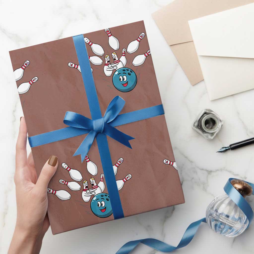 Funny Sport Bowler Gift Wrapping Paper Roll Bowling Ball Chasing Pins - Wonder Print Shop