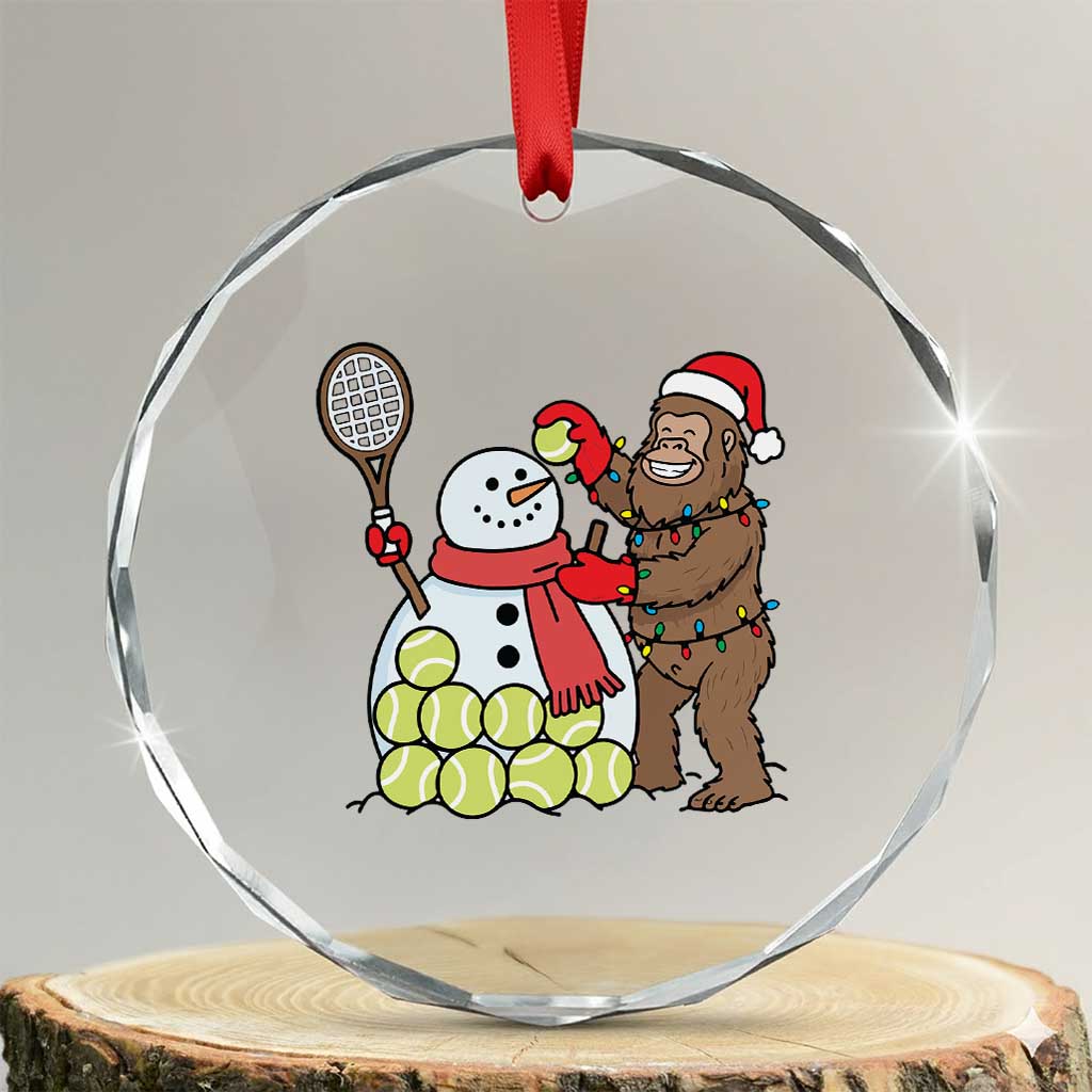 Funny Squatch Christmas Tennis Gift Crystal Glass Ornament Bigfoot Player Enthusiast - Wonder Print Shop