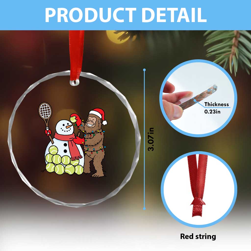 Funny Squatch Christmas Tennis Gift Crystal Glass Ornament Bigfoot Player Enthusiast - Wonder Print Shop