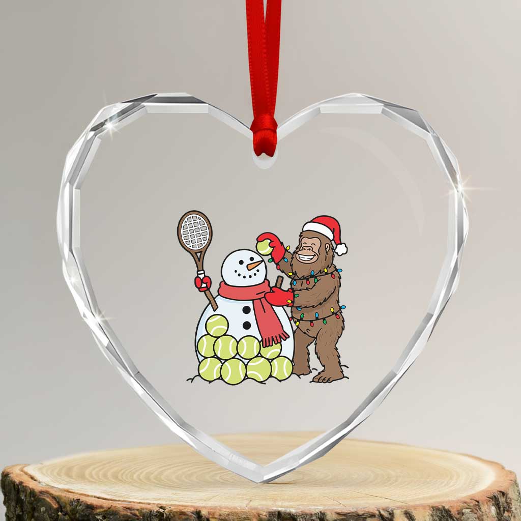 Funny Squatch Christmas Tennis Gift Heart Crystal Glass Ornament Bigfoot Player Enthusiast - Wonder Print Shop