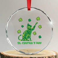 Funny St Catricks Day Crystal Glass Ornament Lucky Shamrock Cat Saint Pattys