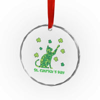 Funny St Catricks Day Crystal Glass Ornament Lucky Shamrock Cat Saint Pattys