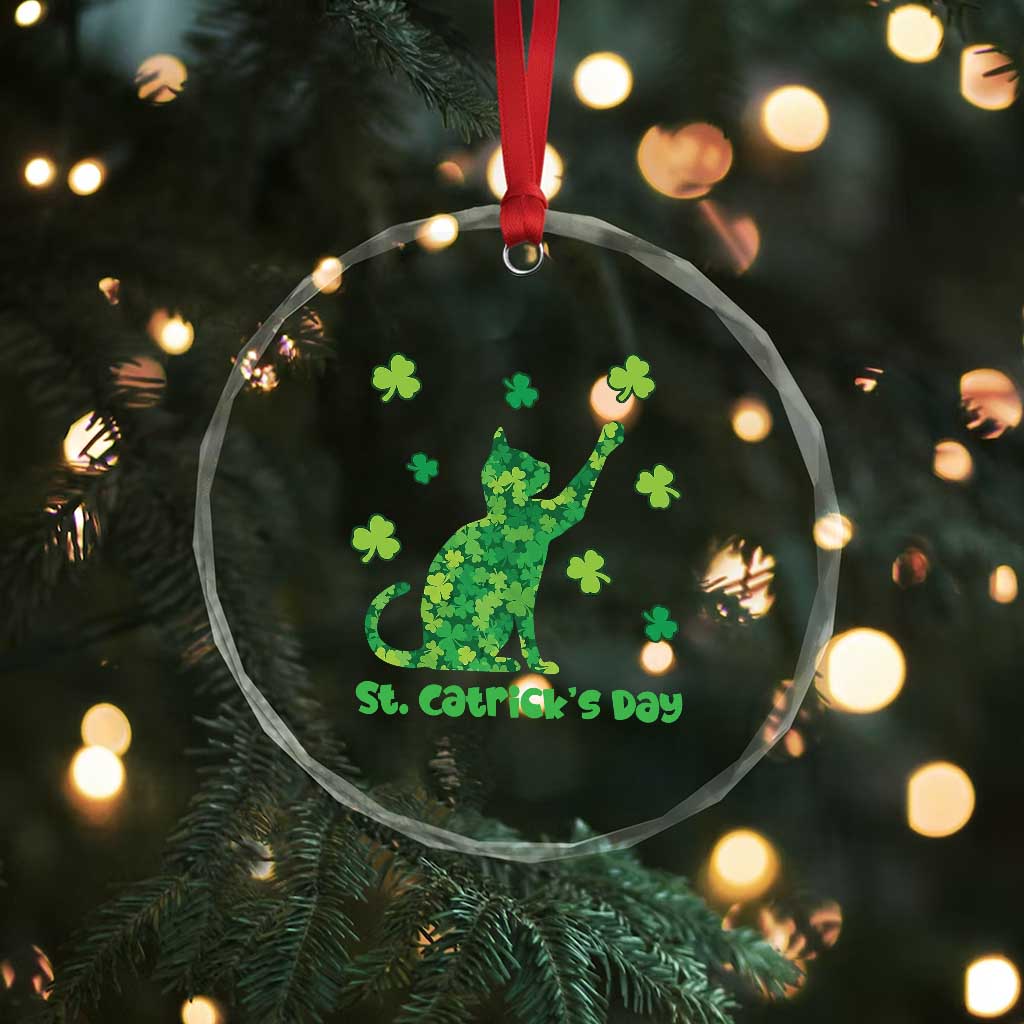 Funny St Catricks Day Crystal Glass Ornament Lucky Shamrock Cat Saint Pattys