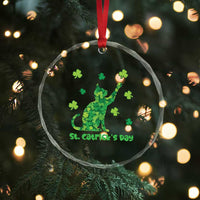 Funny St Catricks Day Crystal Glass Ornament Lucky Shamrock Cat Saint Pattys