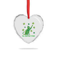 Funny St Catricks Day Heart Crystal Glass Ornament Lucky Shamrock Cat Saint Pattys