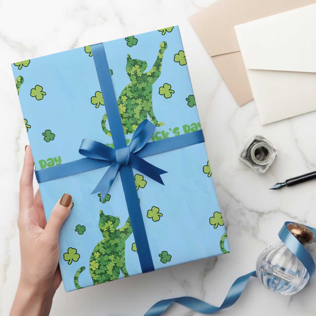 Funny St Catricks Day Wrapping Paper Roll Lucky Shamrock Cat Saint Pattys