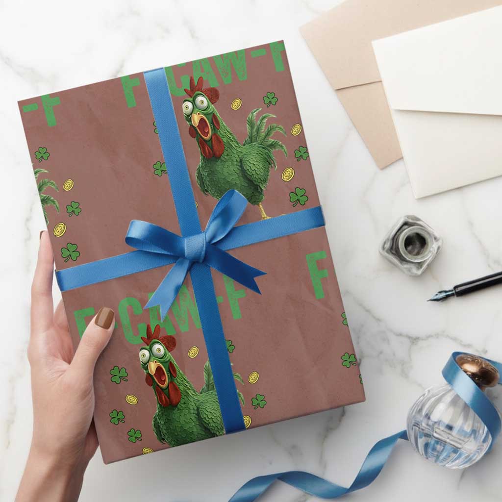 Funny St Patrick Day Wrapping Paper Roll F-Caw-F Lucky Chicken Meme