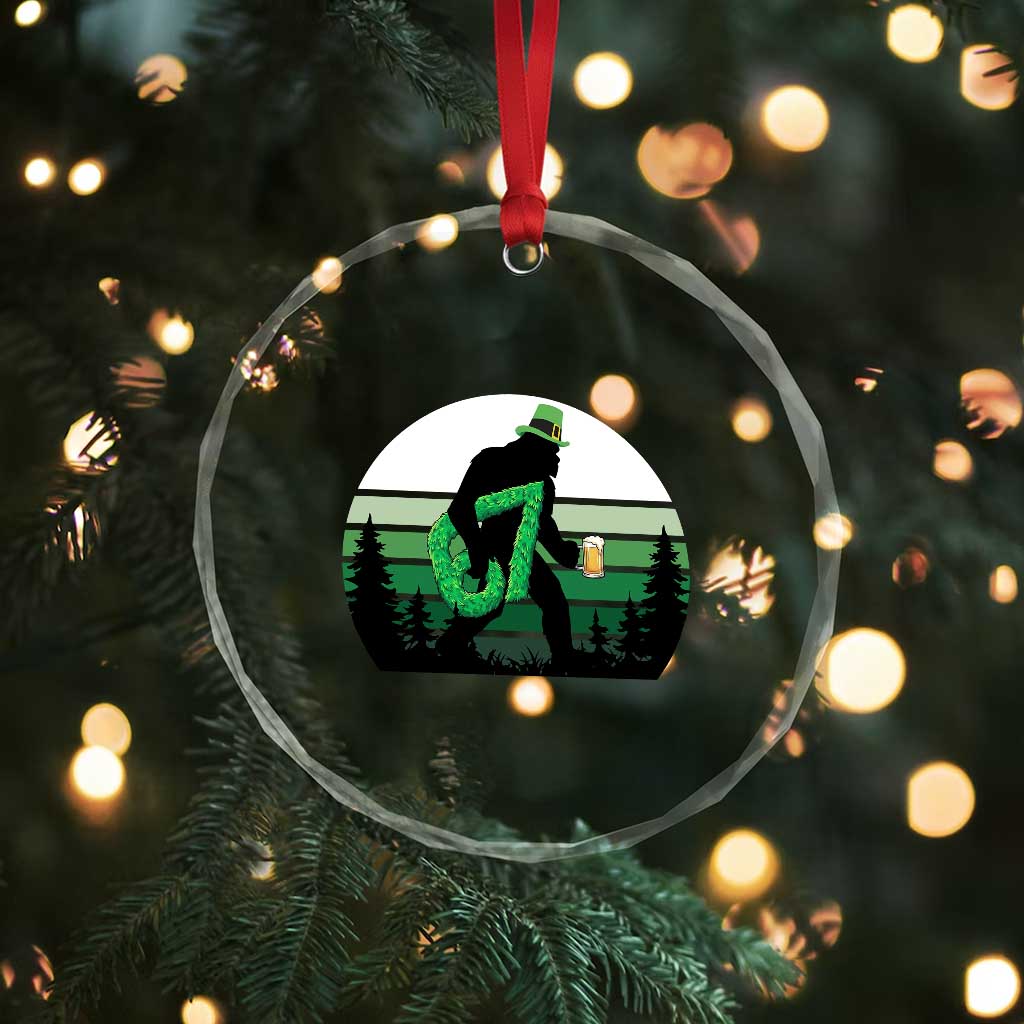 Funny St Patricks Bigfoot Says Six Seven Crystal Glass Ornament Gen Z Irish Gift