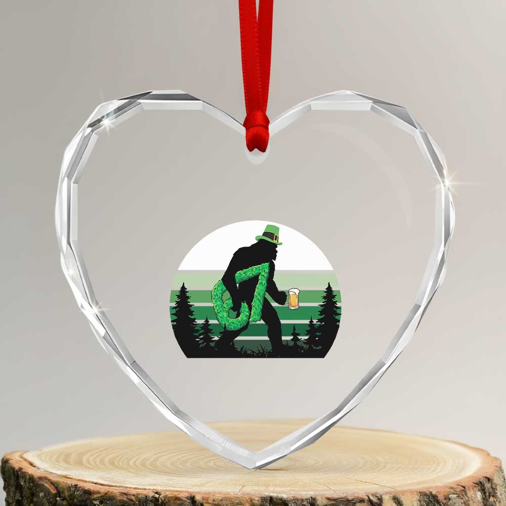 Funny St Patricks Bigfoot Says Six Seven Heart Crystal Glass Ornament Gen Z Irish Gift
