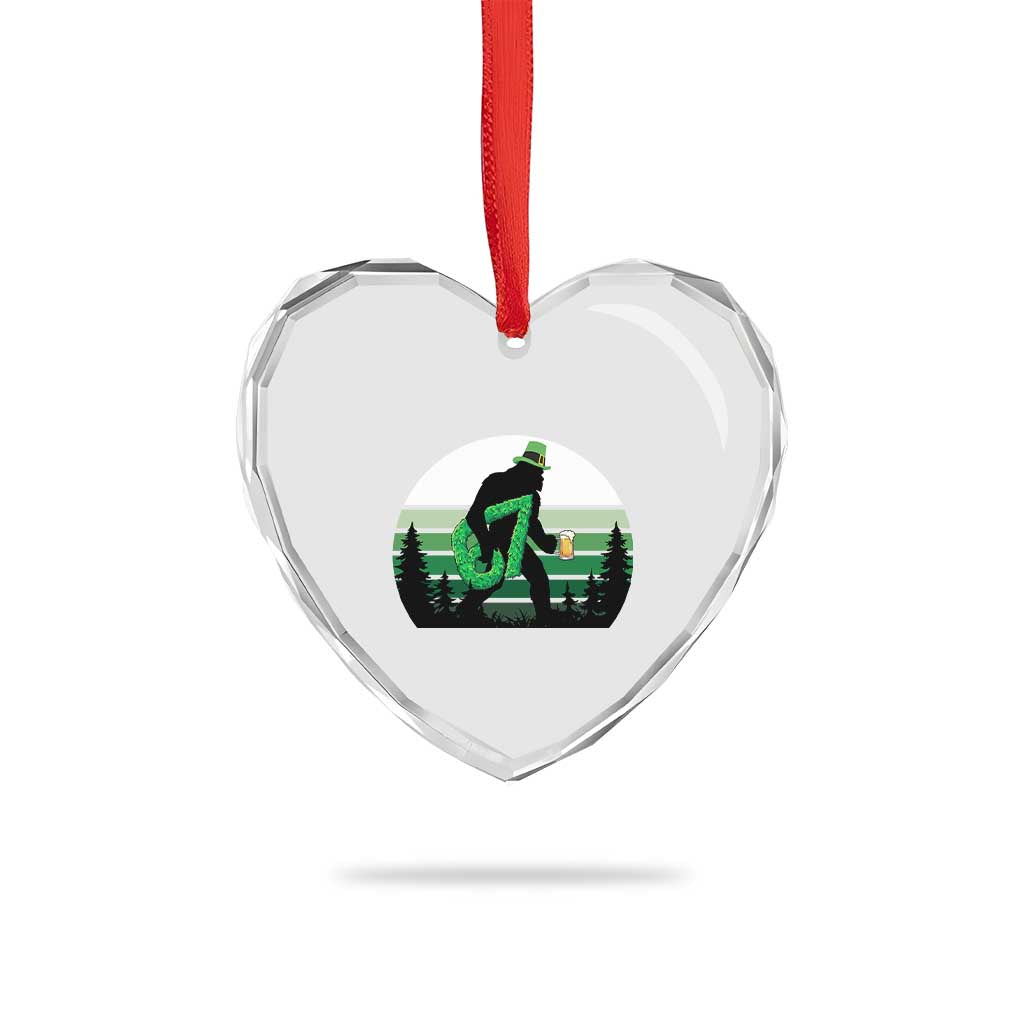 Funny St Patricks Bigfoot Says Six Seven Heart Crystal Glass Ornament Gen Z Irish Gift