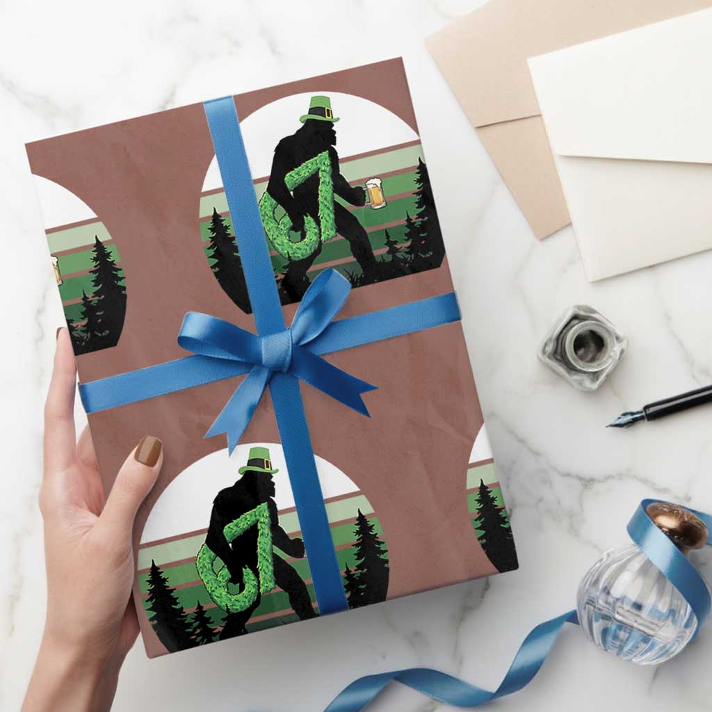 Funny St Patricks Bigfoot Says Six Seven Wrapping Paper Roll Gen Z Irish Gift