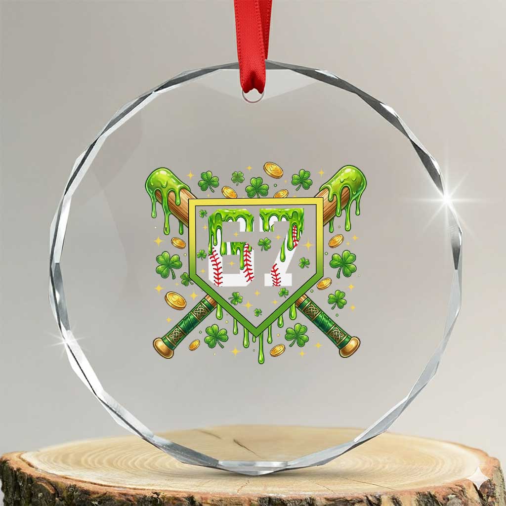Funny St Patricks Day 67 Six Seven Baseball Ice Cream Drip Crystal Glass Ornament