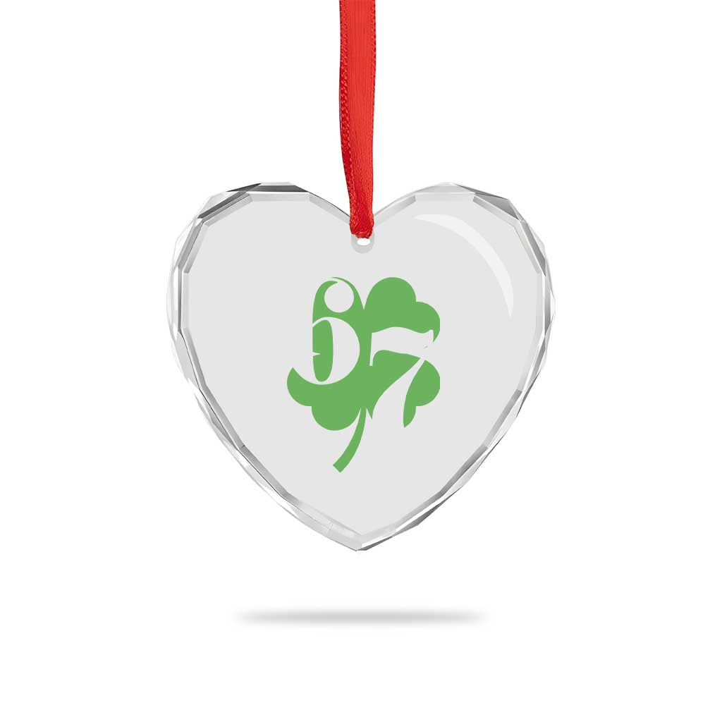 Funny St Patricks Day 67 Six Seven Meme Shamrock Heart Crystal Glass Ornament