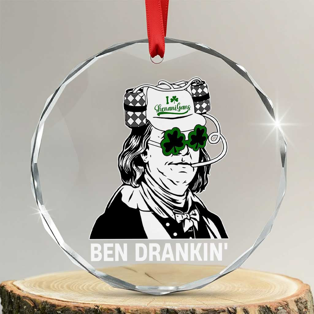Funny St Patrick's Day Ben Dranking Crystal Glass Ornament Benjamin Franklin Retro Saint Paddy's Day - Wonder Print Shop