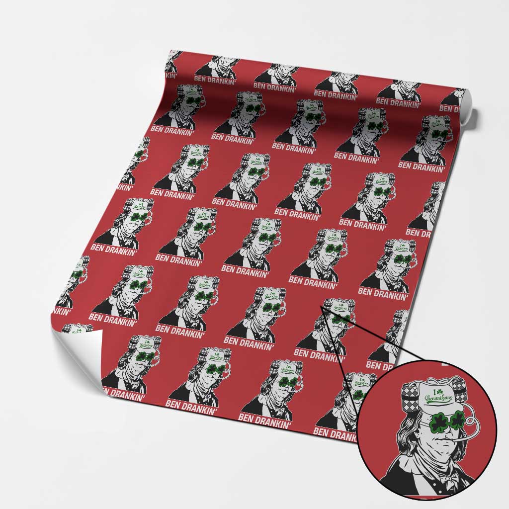 Funny St Patrick's Day Ben Dranking Wrapping Paper Roll Benjamin Franklin Retro Saint Paddy's Day - Wonder Print Shop