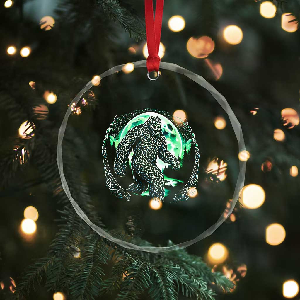 Funny St Patricks Day Bigfoot Celtic Knot Irish Sasquatch Crystal Glass Ornament