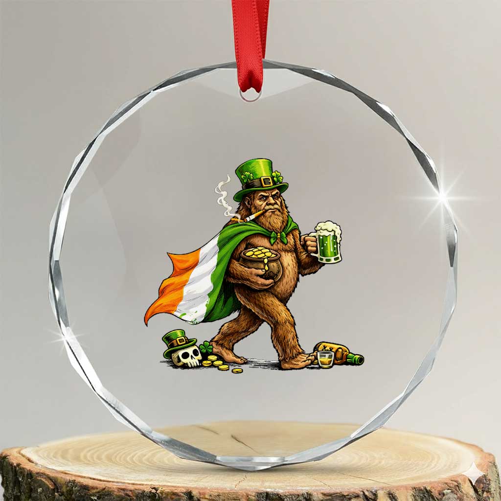 Funny St Patricks Day Bigfoot Crystal Glass Ornament Mythical Party Gift