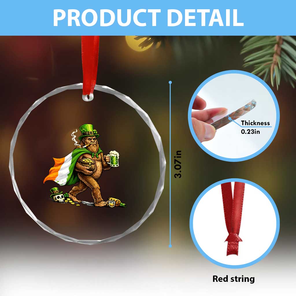 Funny St Patricks Day Bigfoot Crystal Glass Ornament Mythical Party Gift