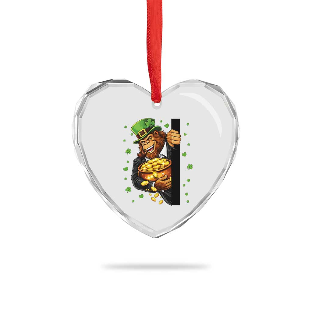 Funny St Patricks Day Bigfoot Heart Crystal Glass Ornament Irish Revelry Gift