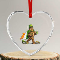 Funny St Patricks Day Bigfoot Heart Crystal Glass Ornament Mythical Party Gift