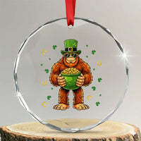 Funny St Patricks Day Bigfoot Lucky Pot Gold Sunglasses Sasquatch Crystal Glass Ornament