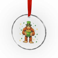 Funny St Patricks Day Bigfoot Lucky Pot Gold Sunglasses Sasquatch Crystal Glass Ornament