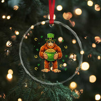 Funny St Patricks Day Bigfoot Lucky Pot Gold Sunglasses Sasquatch Crystal Glass Ornament