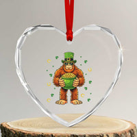 Funny St Patricks Day Bigfoot Lucky Pot Gold Sunglasses Sasquatch Heart Crystal Glass Ornament