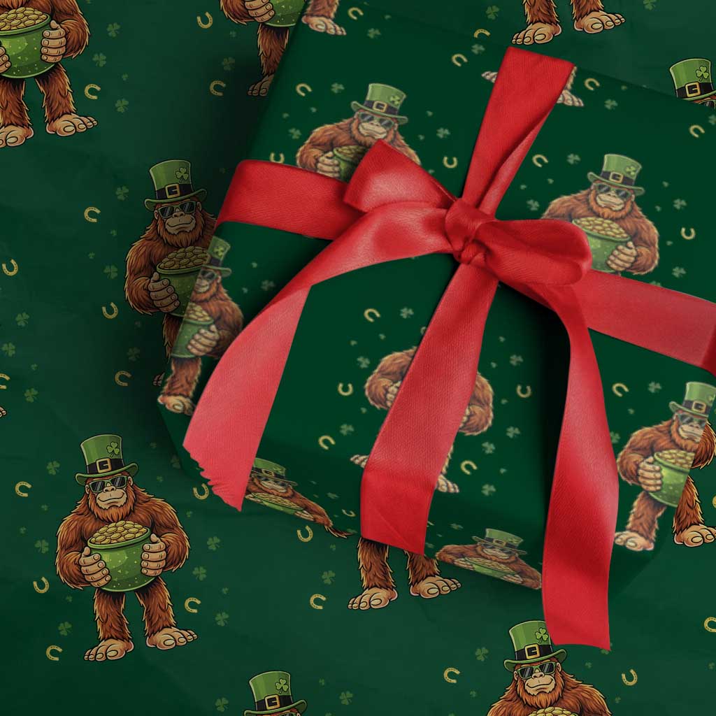 Funny St Patricks Day Bigfoot Lucky Pot Gold Sunglasses Sasquatch Wrapping Paper Roll