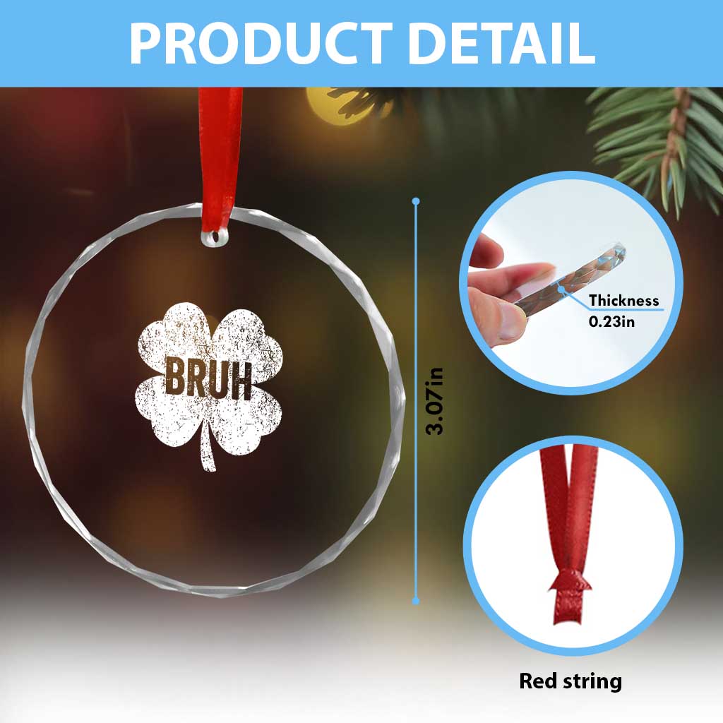Funny St Patricks Day Bruh Crystal Glass Ornament Lucky Shamrock Vintage TS02