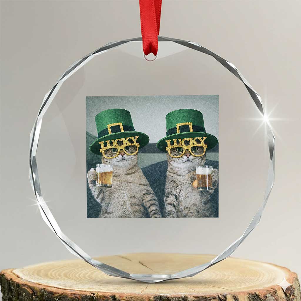 Funny St Patricks Day Cats Drinking Beer Meme Crystal Glass Ornament