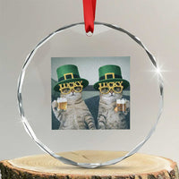 Funny St Patricks Day Cats Drinking Beer Meme Crystal Glass Ornament