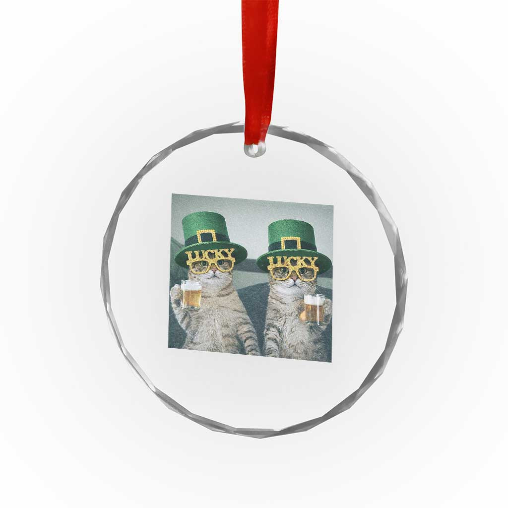 Funny St Patricks Day Cats Drinking Beer Meme Crystal Glass Ornament