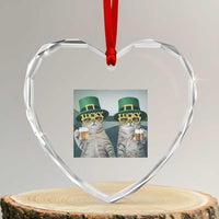 Funny St Patricks Day Cats Drinking Beer Meme Heart Crystal Glass Ornament