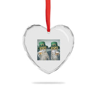 Funny St Patricks Day Cats Drinking Beer Meme Heart Crystal Glass Ornament