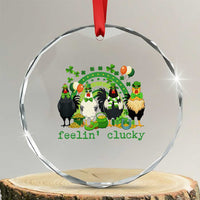 Funny St Patricks Day Chicken Shamrock Crystal Glass Ornament Feelin Clucky Hen Lucky Clover Pun Irish Humor